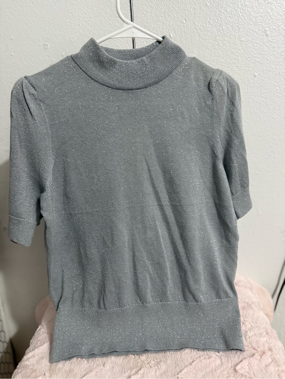 MICHAEL Michael Kors Silver Metallic Mock Neck Short-Sleeve Top
